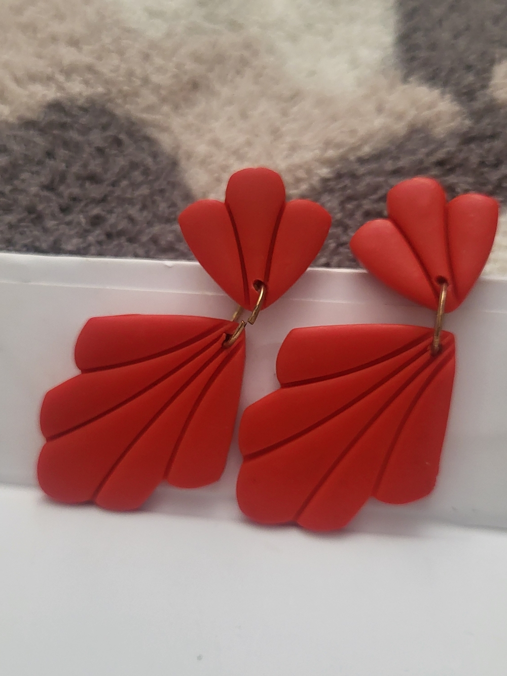 Red Fan Polymer Clay  Drop Earrings - Lightweight Statement Earrings